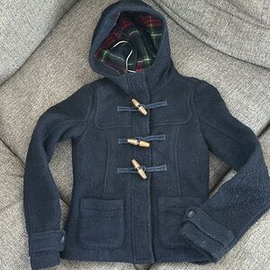 Abercrombie kids Wool Hooded Black Plaid Winter Jacket with Wooden buttons small